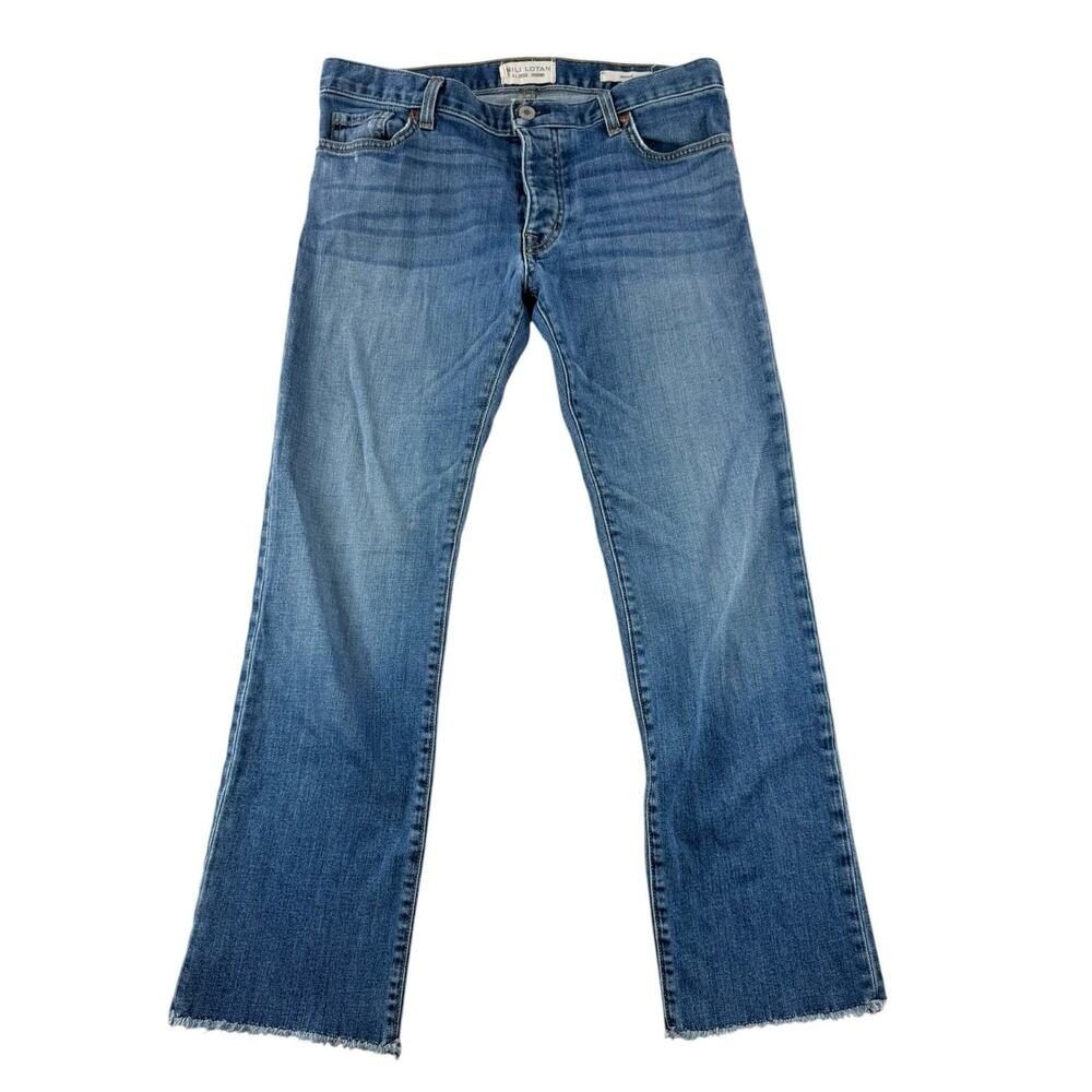 Nili Lotan Boyfriend Jeans 26 Tribeca Wash Button Fly Straight Leg Denim Raw Hem